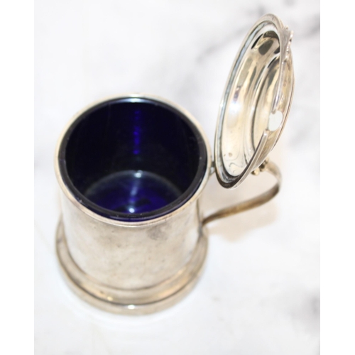 454 - Silver Hallmarked Mustard Pot Alex.Clark co ltd London
Damage to Blue Glass Inside As Shown in Pictu... 