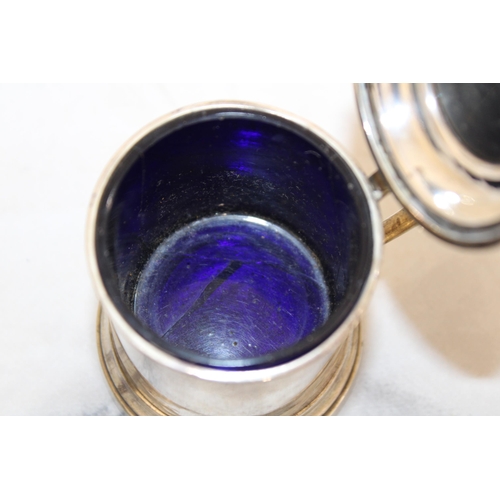 454 - Silver Hallmarked Mustard Pot Alex.Clark co ltd London
Damage to Blue Glass Inside As Shown in Pictu... 