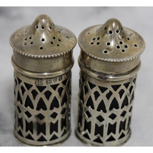 459 - Silver Hallmarked Pair of Pepper Shakers with Blue Glass Inserts