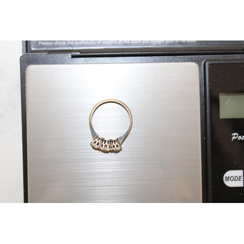 534 - 3 Stone 9ct GOLD ON SIL Stamped Ring Size L Total Weight-1.59g