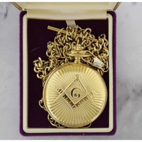 557 - Masonic Pocket Watch Gold Tone In A Box