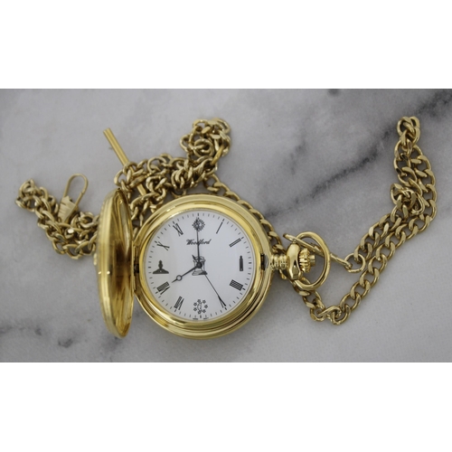 557 - Masonic Pocket Watch Gold Tone In A Box