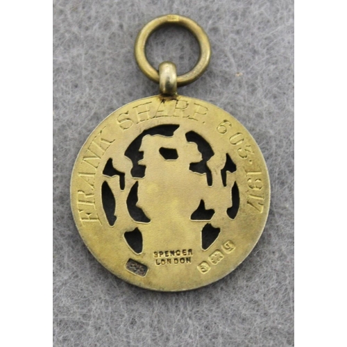 469 - Silver Hallmarked Enamelled Fob, Engraved On the Back With Frank Sharp 1917