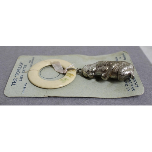 474 - Silver Plated Monkey Inspired Baby Rattle, Made in England, In Original packaging