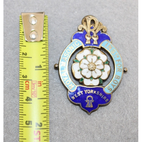 476 - Silver Hallmarked Enamelled Royal Masonic inst for Boys with Flower Detail West Yorkshire Fob