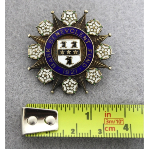 478 - 1921 Silver Hallmarked Enamelled Mark Benevolent Fund Brooch with Flower and Spike Deatail