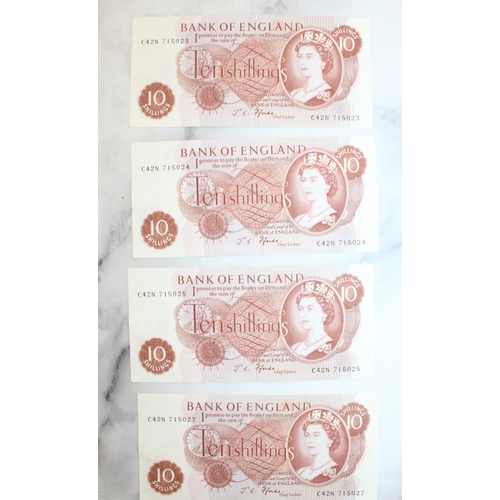 296 - Four Ten Shilling English Banknotes