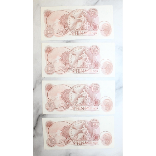 296 - Four Ten Shilling English Banknotes