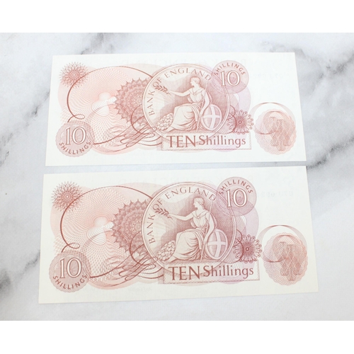 303 - Two Consecutive Ten Shilling Bank Notes Mint Cashier HOLLOM