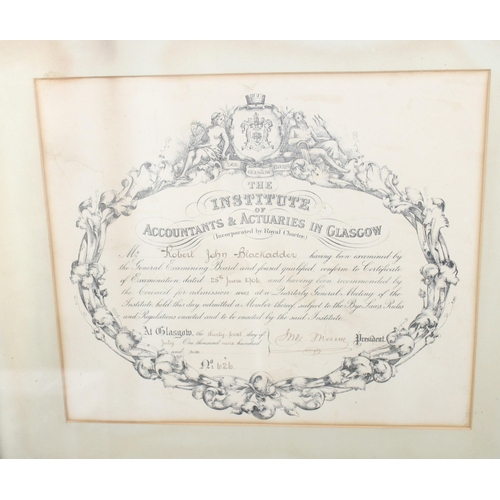 203 - Framed Certificate 25th June 1906 The Institute Of Accountants & Actuaries In Glasgow
Collection Onl... 