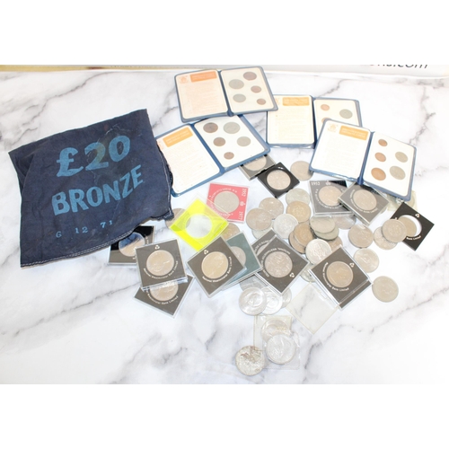 340 - Quantity Of Collectable Commemorative Coins/First Decimal Coins & Money Bag