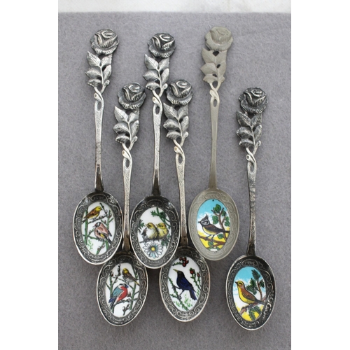 135 - Collection Of Collectable Enamelled Tea Spoons Bird Themed