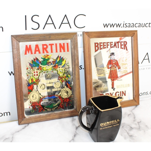 186 - Items Inc-Wade Dunhill Ceramic Jug & Two Glass Pictures Martini & Dry Gin
Collection Only
Frame Heig... 