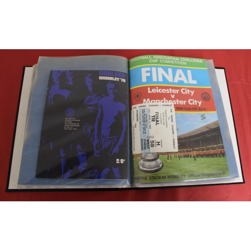 254 - FA Cup Final Football Programmes 1965 to 1979 - Some Ticket Stubs included - Kept in Hardback Folder