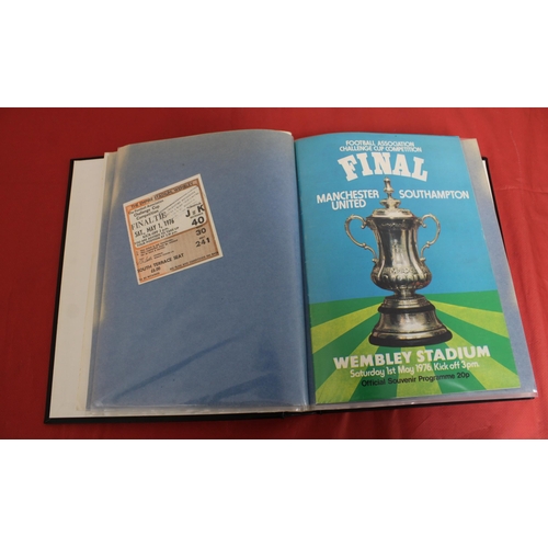 254 - FA Cup Final Football Programmes 1965 to 1979 - Some Ticket Stubs included - Kept in Hardback Folder