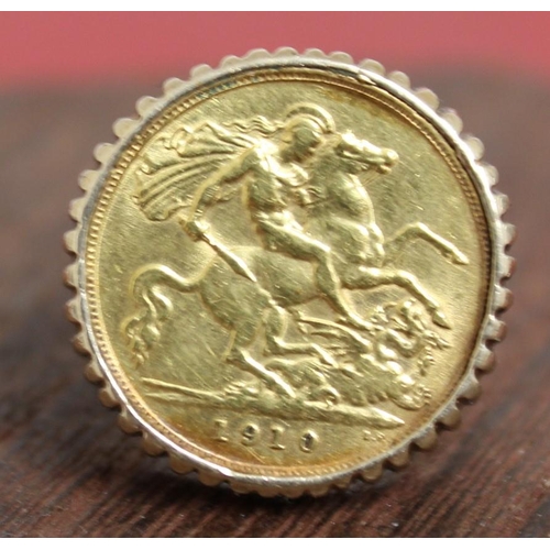 541 - Stamped 9ct Gold With 1910 Half Sovereign Ring Total Weight-12.08 Size-O In A Box