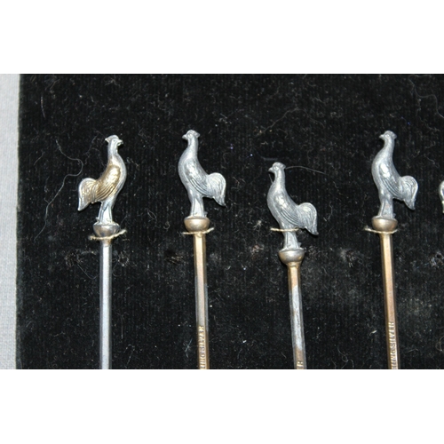 90 - Set Of Sterling Silver Pheasent Cocktail Sticks