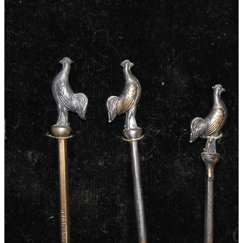 90 - Set Of Sterling Silver Pheasent Cocktail Sticks