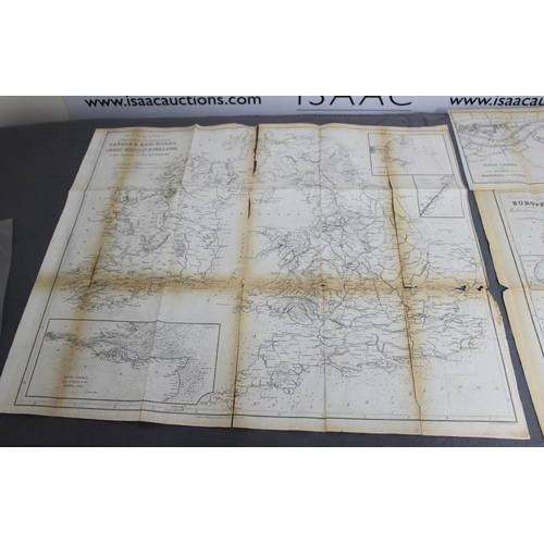 177 - Early Paper Maps of East London, Europe and Canals and Rail-Roads. Very Delicate and some perforated