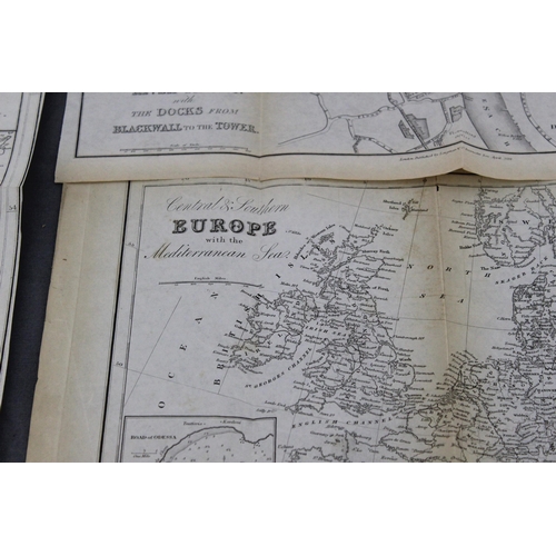 177 - Early Paper Maps of East London, Europe and Canals and Rail-Roads. Very Delicate and some perforated