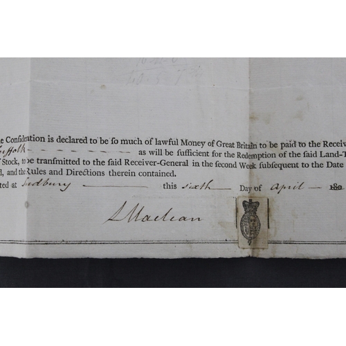 95 - Historical Tax Office Document from 1811 relating to Land Purchase in Sudbury, Suffolk