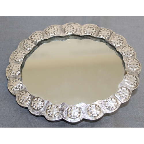 393 - Silver Stamped Turkish Oval Mounted Ottoman Mirror Ornate Peacock 
14cm x 11.5cm
Collection Only