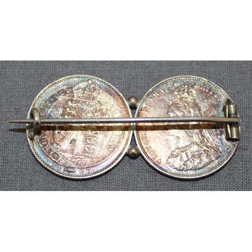 331 - Victorian 1887 Shilling Brooch