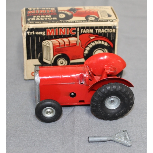 705 - Boxed Vintage Tri-ang Minic Clockwork Farm Tractor