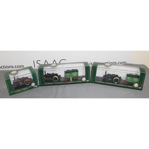 721 - Three Boxed Oxford Great Dorset Steam Fair Plough Engines And Wagon And One Boxed Lemkin Die Cast Pl... 