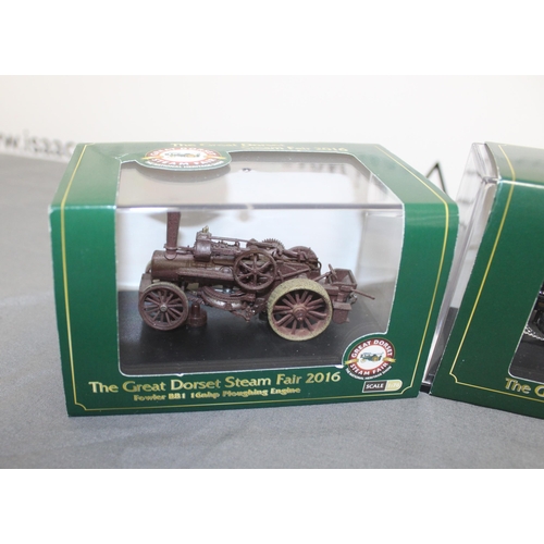 721 - Three Boxed Oxford Great Dorset Steam Fair Plough Engines And Wagon And One Boxed Lemkin Die Cast Pl... 