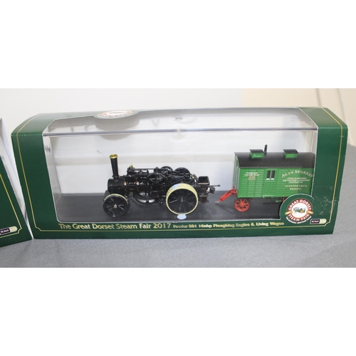 721 - Three Boxed Oxford Great Dorset Steam Fair Plough Engines And Wagon And One Boxed Lemkin Die Cast Pl... 