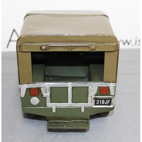 734 - Tin Plated Lesser And Pavey  Green Landrover Boxed
Length 27cm