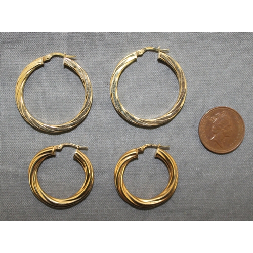 519 - Two Pairs Stamped 375 Gold Hooped Earrings
Total Weight-5.29g