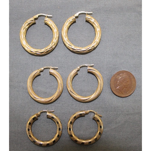 520 - Three Pairs Stamped 375 Gold Hooped Earrings
Total Weight-7.27g