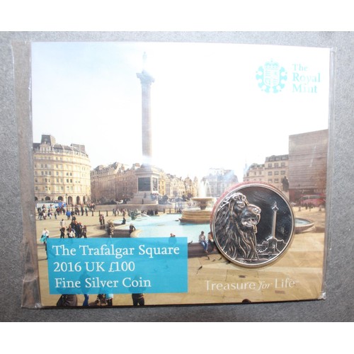 311 - The Trafalgar Square 2016 UK £100 Fine Silver Coin Sealed