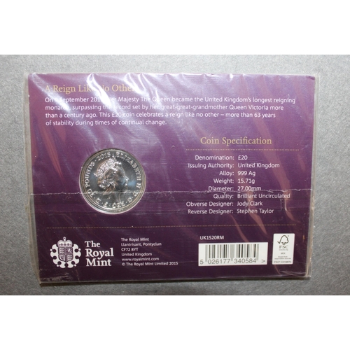 233 - The Royal Mint The Longest Reigning Monarch 2015 UK £20 Fine Silver Coin Sealed Pack