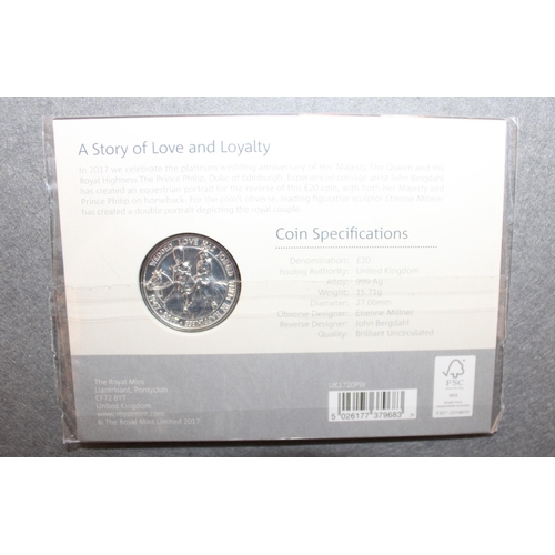 238 - The Royal Mint The Platinum Wedding Anniversary 2017 UK £20 Fine Silver Coin Sealed Pack