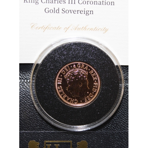 529 - Harrington & Byrne 2023 UK King Charles III Coronation Gold Sovereign With Certificate Of Authentici... 