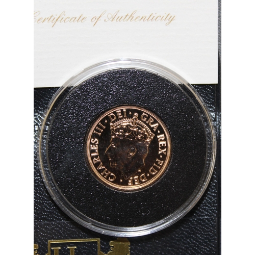 529 - Harrington & Byrne 2023 UK King Charles III Coronation Gold Sovereign With Certificate Of Authentici... 