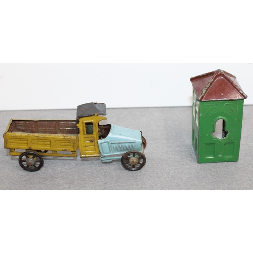 739 - Vintage Tin Car & Building