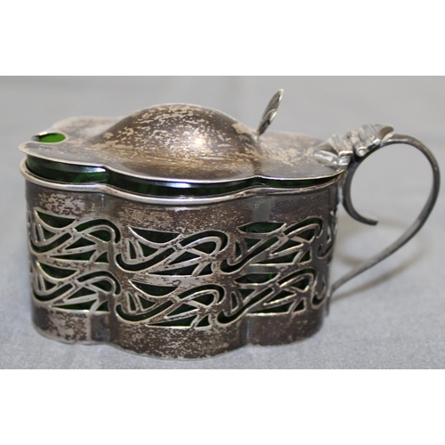 418 - A Silver Hallmarked Mustard Pot With Green Glass Insert