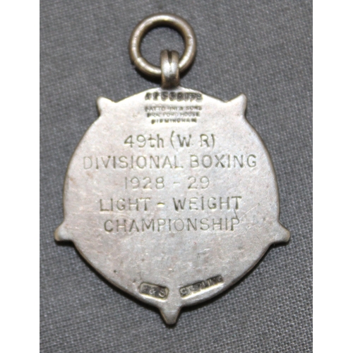 439 - Silver Hallmarked With Gold Inlay  49th (WR) Div Championship Boxing Fob 1928-29 Light Weight Champi... 