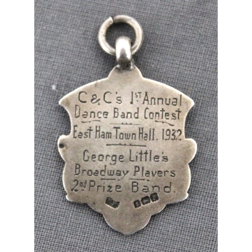 443 - Silver Hallmarked With Gold Inlay GHL C&C's 1st Annual Dance  Band Contest Eastham Townhall 1932 Fob