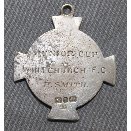 444 - Silver Hallmarked With Gold Inlay Shropshire Amateur  Football Association  White Church FC  Fob Eng... 