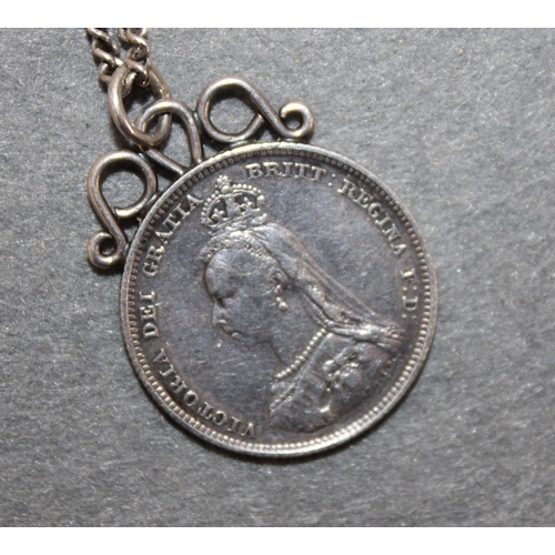 453 - 1887 Victorian Shilling On 925 Silver Chain