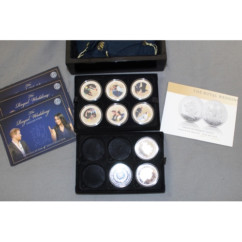 289 - Boxed 2018 Royal Wedding Harry & Megan Layered In Silver 9 x Coin Set