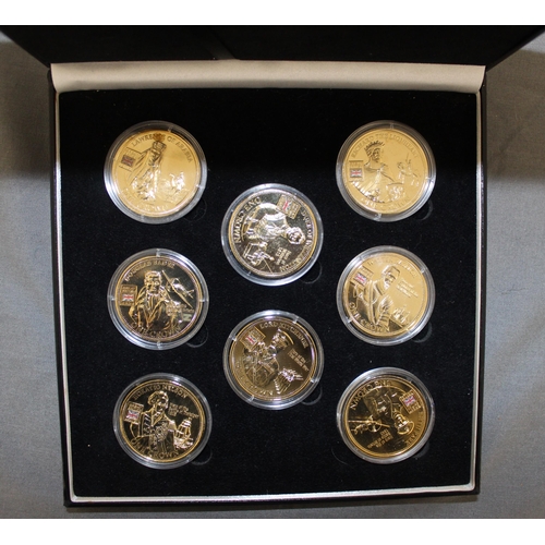 290 - Boxed Great British Heroes Gold Plated Crown Collection 8 x Coin Set