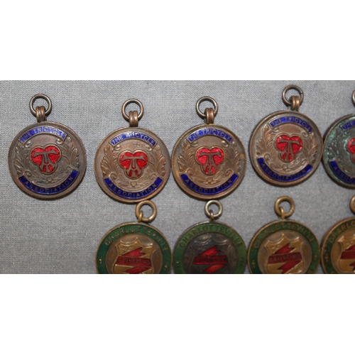 79 - 8 Enamelled Tricycle Association Fobs And 5 Enamelled  Charlotteville Cycling Club Fobs