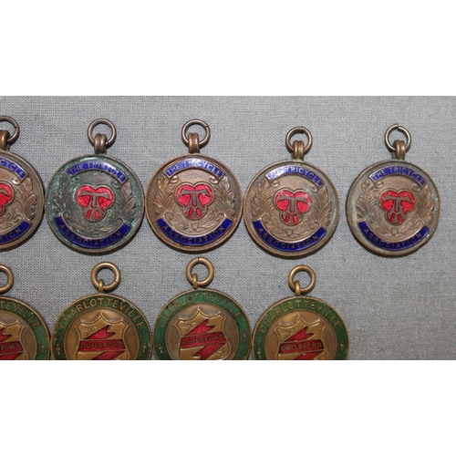 79 - 8 Enamelled Tricycle Association Fobs And 5 Enamelled  Charlotteville Cycling Club Fobs