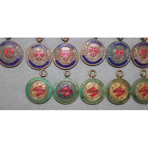 79 - 8 Enamelled Tricycle Association Fobs And 5 Enamelled  Charlotteville Cycling Club Fobs